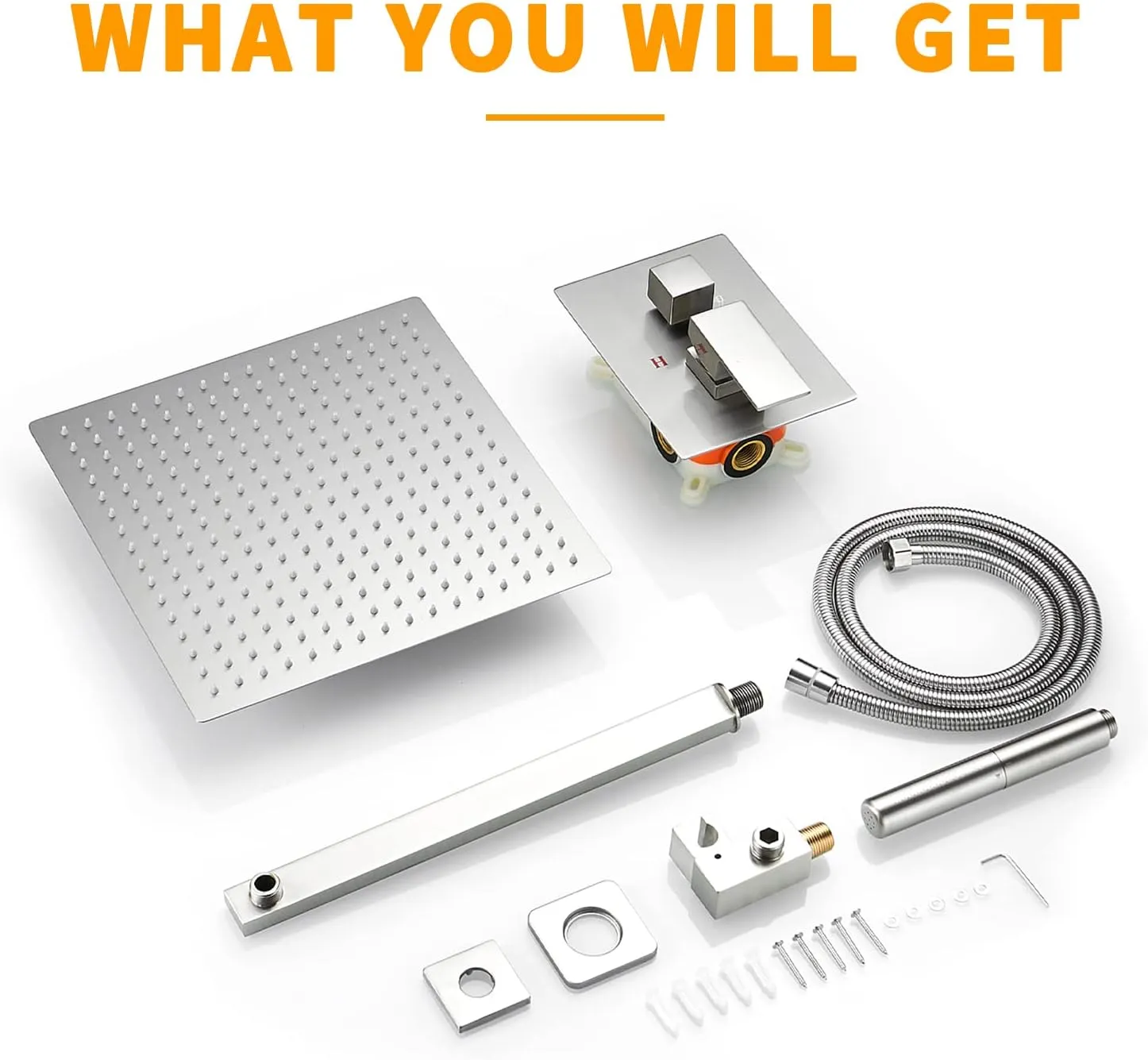 BESy Shower System with 12 Inch Rain Shower Head and Handheld Wall Mounted, High Pressure Rainfall Shower Faucet Fixture Combo Set with 2 in 1 Handheld Showerhead for Bathroom, Brushed Nickel