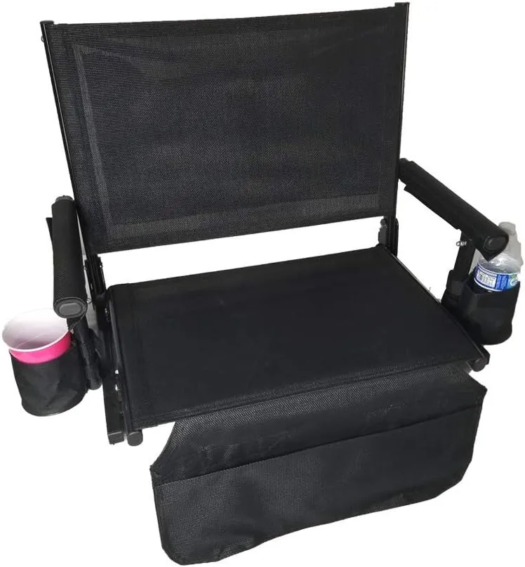 Big Daddy Super Heavy-Duty Stadium Seat - Portable & Easy to Carry - Chair with Seat Cushion, Two Baseball Theme Drink Holders & One Blanket