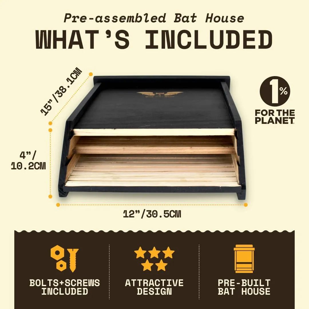 BIGBATBOX - Bat House for Outdoors - Clean Your Backyard from Mosquitoes - Wooden Bat House Kit - with Our Proven Bat Box Design, You are Almost Guaranteed to Attract Bats! WildYard