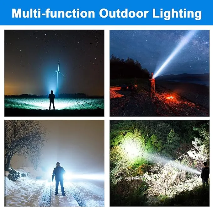 BIGSUN Bright Rechargeable Flashlight, Handheld 12800mAh High Power LED Spotlight Power Display Searchlight with Lantern and Power Bank Function for Home Security, Camping, Boating, Hunting