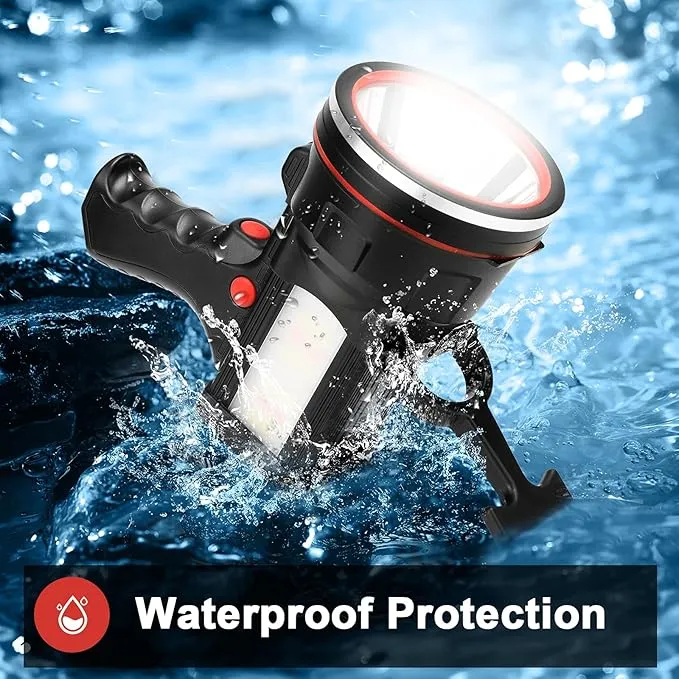 BIGSUN Bright Rechargeable Flashlight, Handheld 12800mAh High Power LED Spotlight Power Display Searchlight with Lantern and Power Bank Function for Home Security, Camping, Boating, Hunting