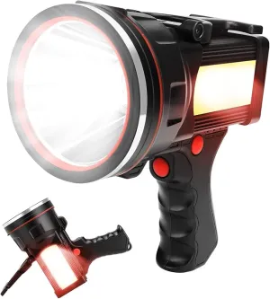 BIGSUN Bright Rechargeable Flashlight, Handheld 12800mAh High Power LED Spotlight Power Display Searchlight with Lantern and Power Bank Function for Home Security, Camping, Boating, Hunting
