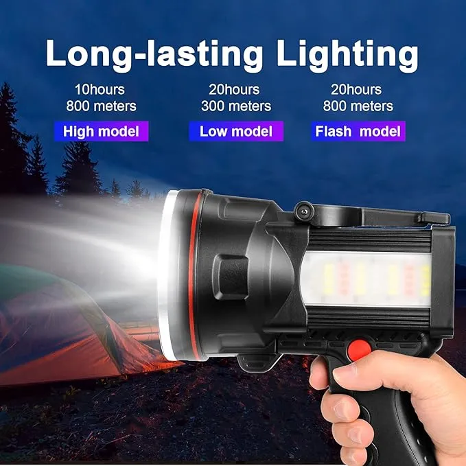 BIGSUN Bright Rechargeable Flashlight, Handheld 12800mAh High Power LED Spotlight Power Display Searchlight with Lantern and Power Bank Function for Home Security, Camping, Boating, Hunting