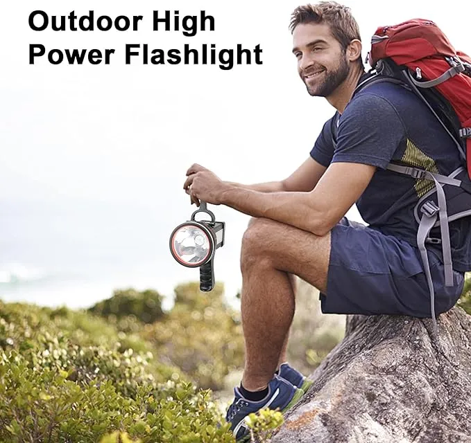 BIGSUN Bright Rechargeable Flashlight, Handheld 12800mAh High Power LED Spotlight Power Display Searchlight with Lantern and Power Bank Function for Home Security, Camping, Boating, Hunting