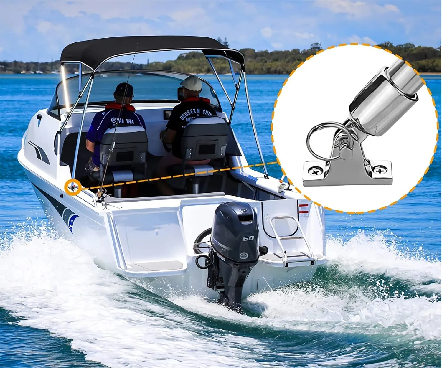 Bimini Top Hardware, Deck Hinge with Quick Release Pin, Eye End Cap, 316 Stainless Steel (2 Pair)