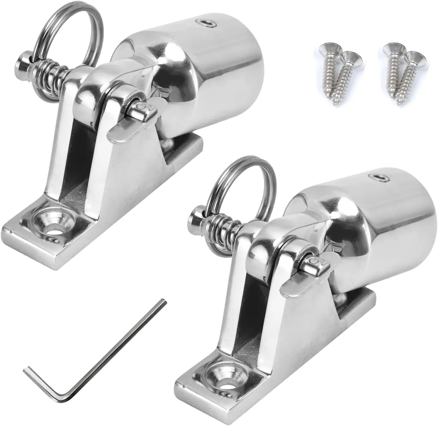 Bimini Top Hardware, Deck Hinge with Quick Release Pin, Eye End Cap, 316 Stainless Steel (2 Pair)