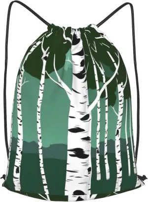 Birch Trees Drawstring Backpack String Cinch Bag Polyester Sackpack For Fitness Training Workout