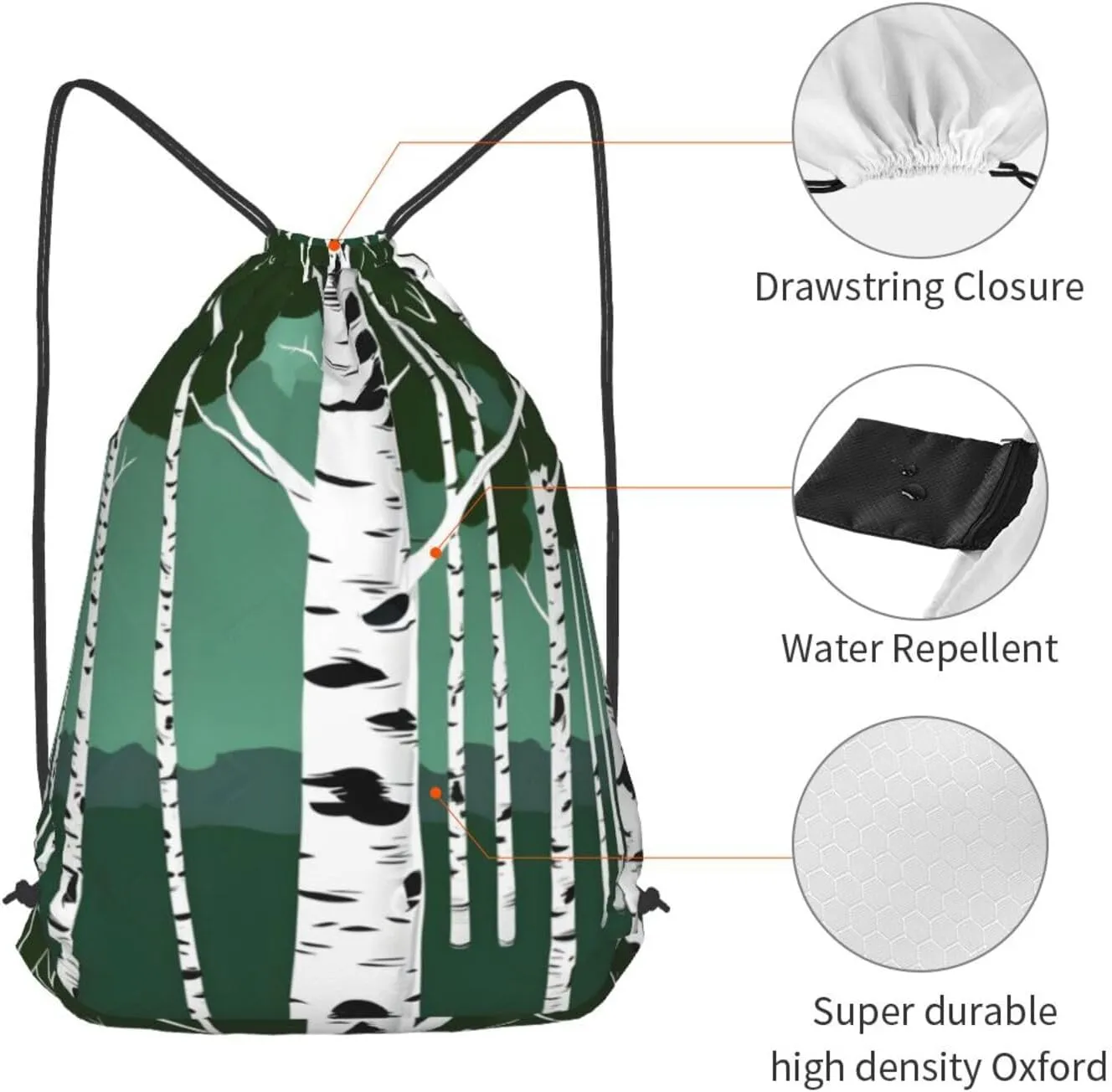 Birch Trees Drawstring Backpack String Cinch Bag Polyester Sackpack For Fitness Training Workout