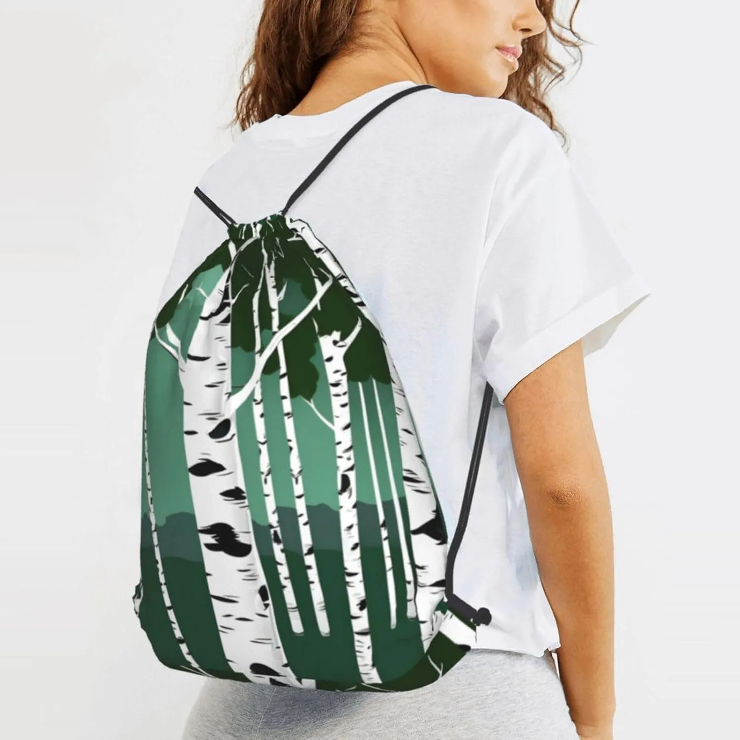 Birch Trees Drawstring Backpack String Cinch Bag Polyester Sackpack For Fitness Training Workout