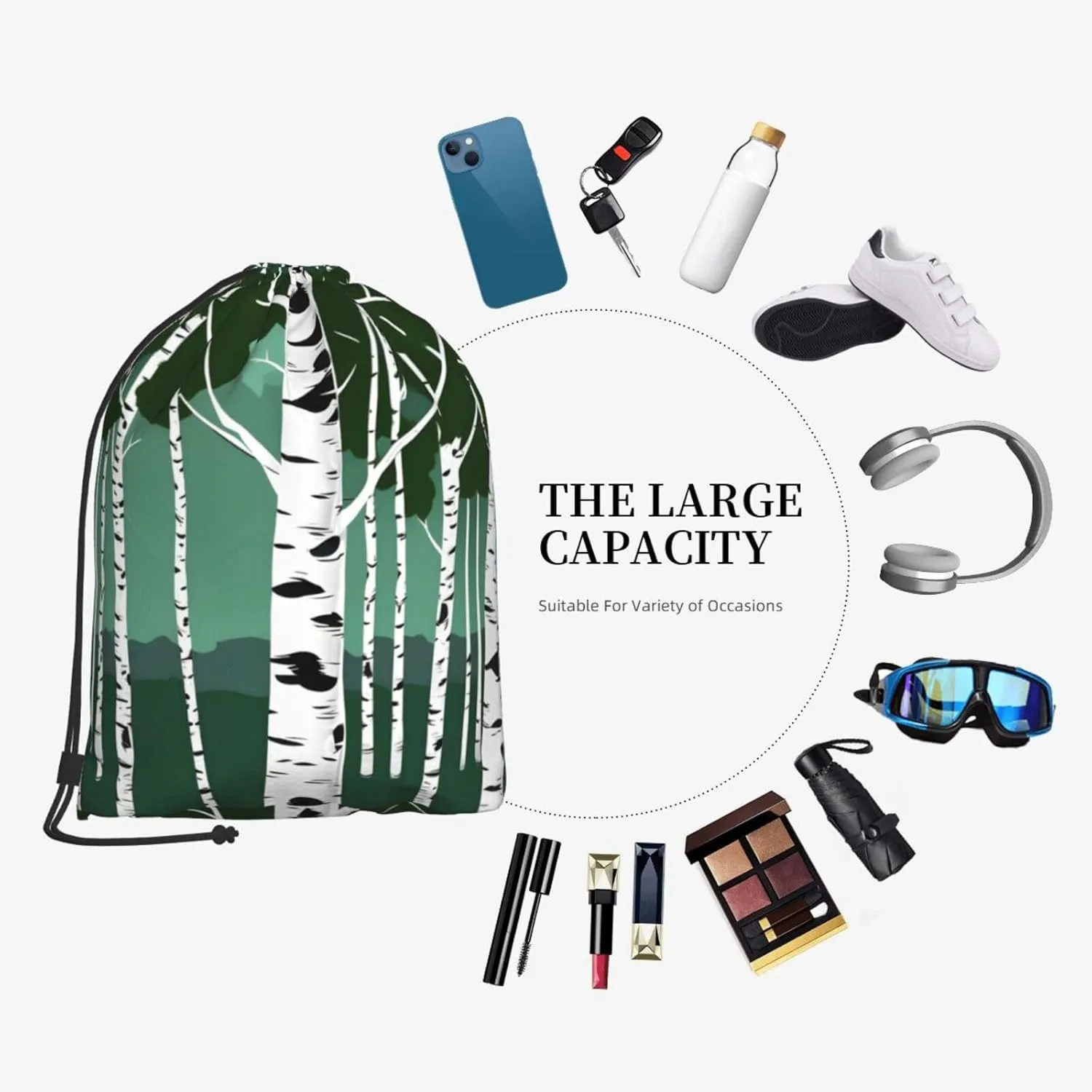 Birch Trees Drawstring Backpack String Cinch Bag Polyester Sackpack For Fitness Training Workout