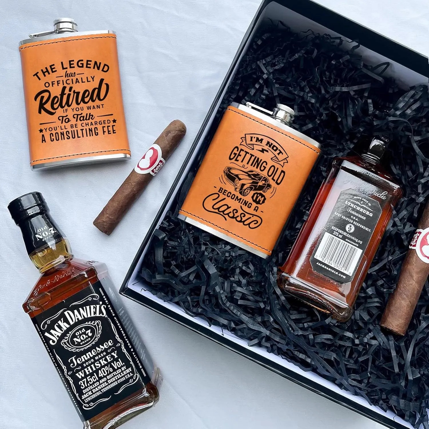 Birthday Gifts for Men, Dad Birthday Gift, Flask for men, 8oz Leather Flask with Funnel, 304 Stainless Steel Whiskey Flask for Dad, Retirement Gifts for Men (Retire1)