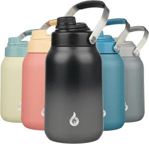 BJPKPK Half Gallon Insulated Water Bottles, 64oz Water Jug with Metal Handle & BPA Free Spout Lid, Dishwasher Safe Thermos, Large Stainless Steel Gym Sport Jugs, Black Grey