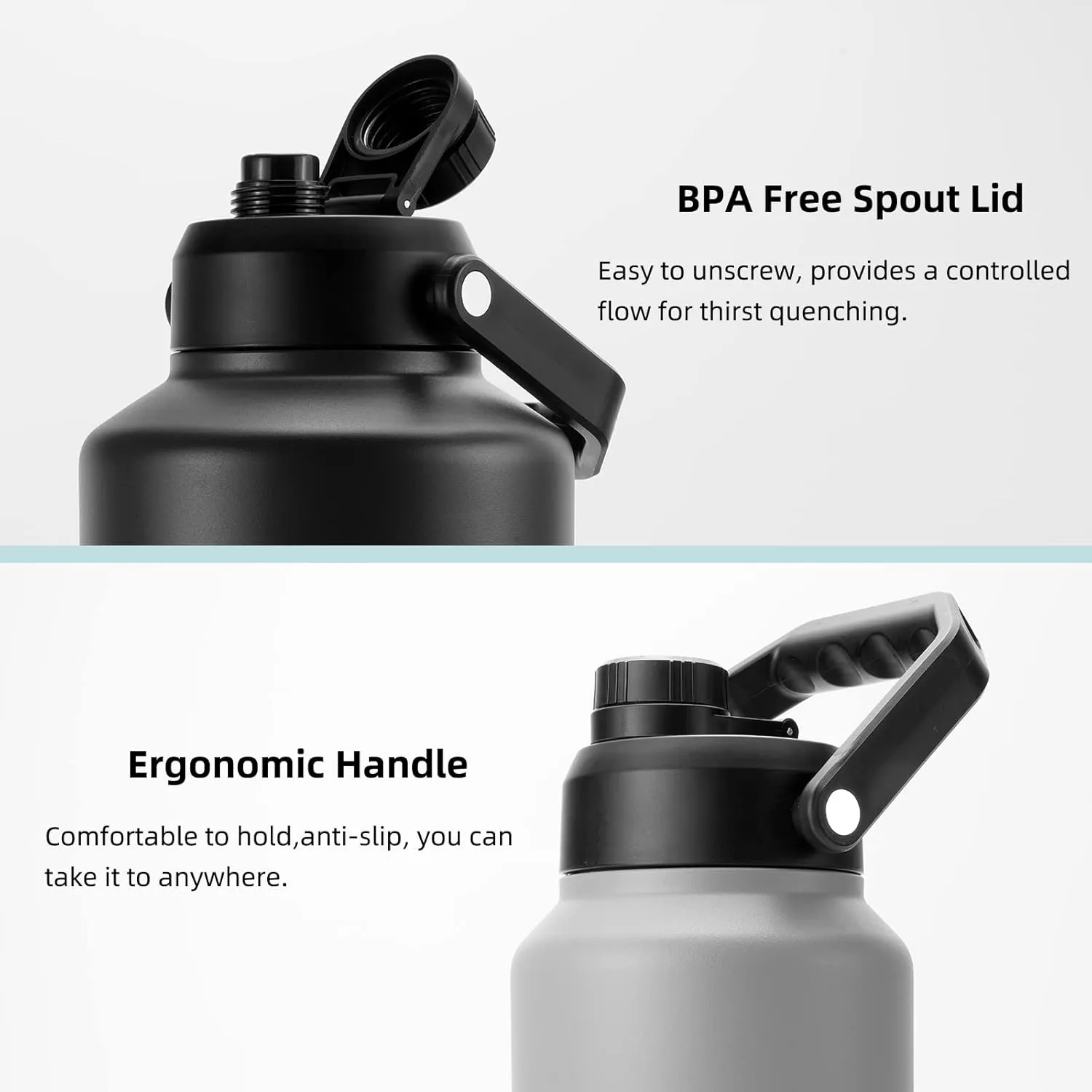 BJPKPK One Gallon(128 oz) Insulated Water Bottle, Dishwasher Safe Stainless Steel Thermos, BPA Free Jug with Ergonomic Handle & Anti-slip Bottom, Large Water Bottle,Stainless Steel
