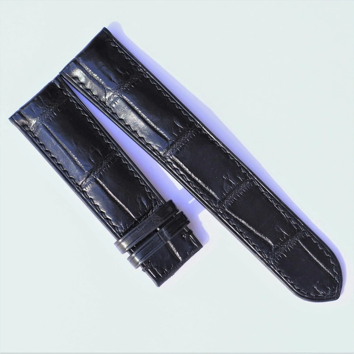 Black Alligator leather watch strap, leather replacement watch bands, high quality leather watch straps (With Steel Folding Clasp, 15mm)