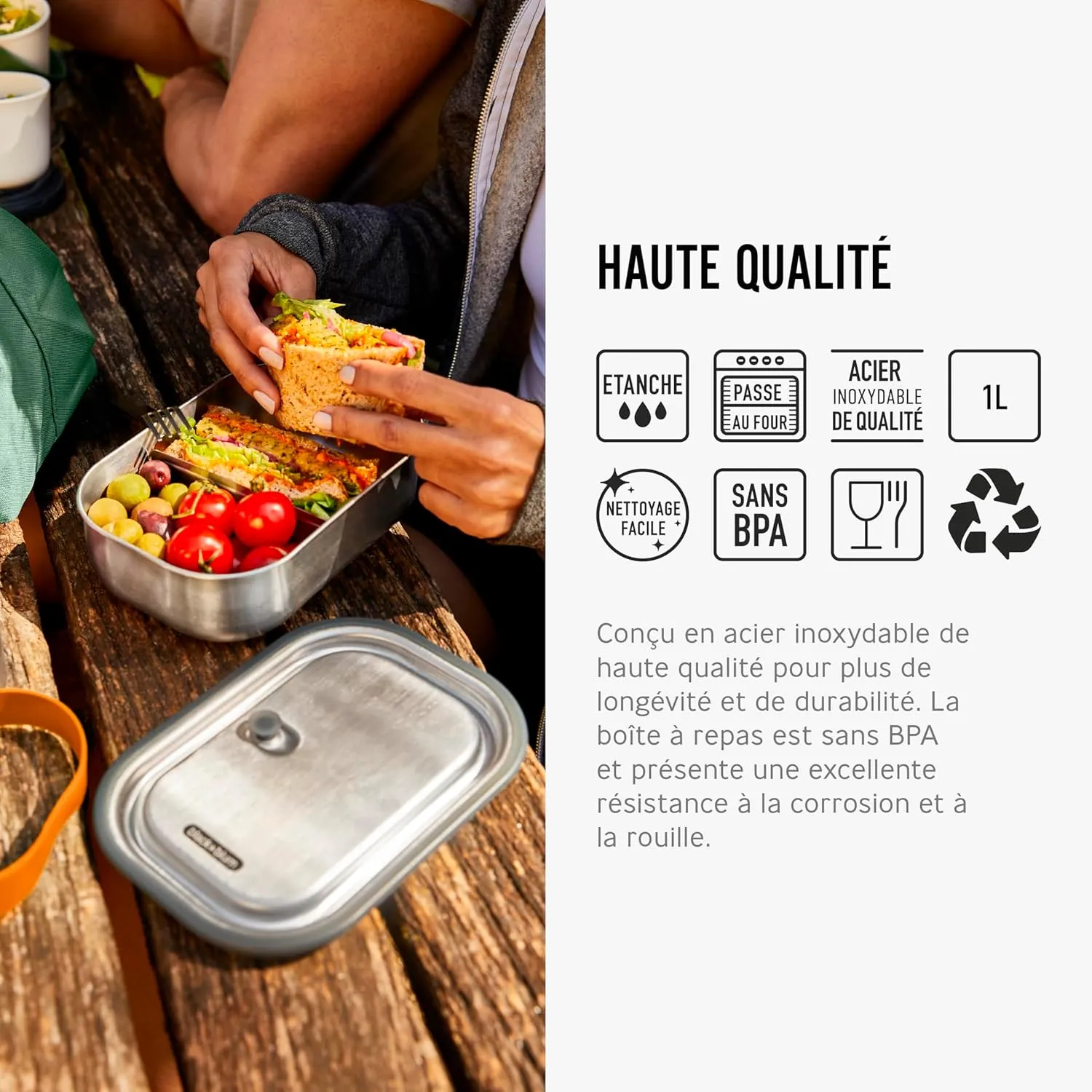 Black Blum Stainless-steel Lunch Box | Leak-proof Oven Safe Plastic Free Meal Prep Lunch Food Container, Orange, 1000ml / 34 fl oz