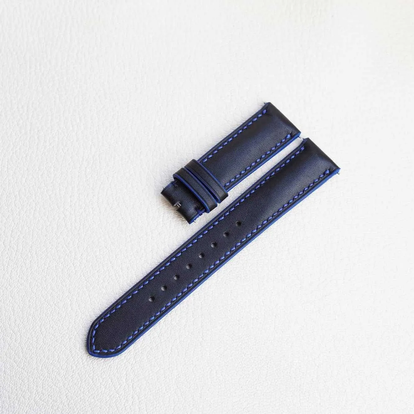 Black Cow leather watch band, Full Grain leather watch strap (18mm, Steel Folding Clasp)