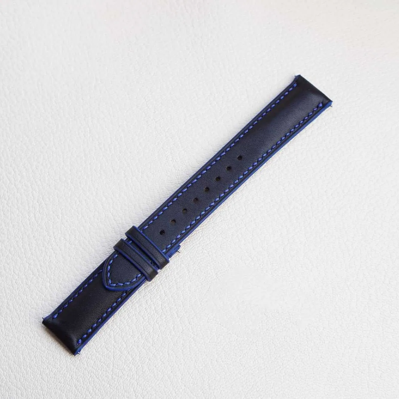 Black Cow leather watch band, Full Grain leather watch strap (18mm, Steel Folding Clasp)