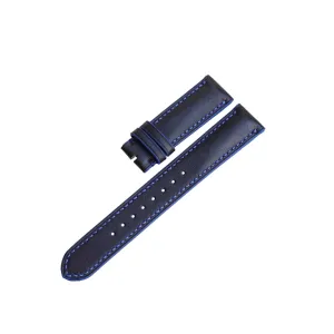 Black Cow leather watch band, Full Grain leather watch strap (18mm, Steel Folding Clasp)