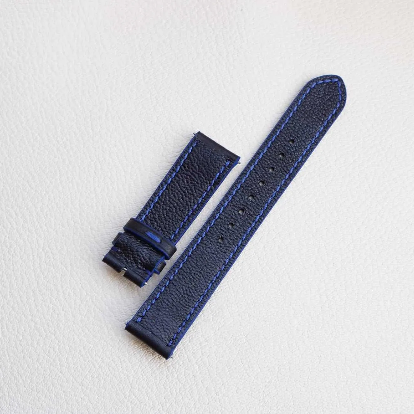 Black Cow leather watch band, Full Grain leather watch strap (18mm, Steel Folding Clasp)