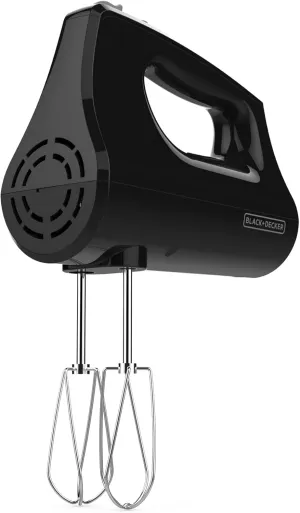 BLACK DECKER 5-Speed Versatile Hand Mixer with 5 Attachments & Storage Case, with Turbo Boost Button, Easy Eject Feature, Black