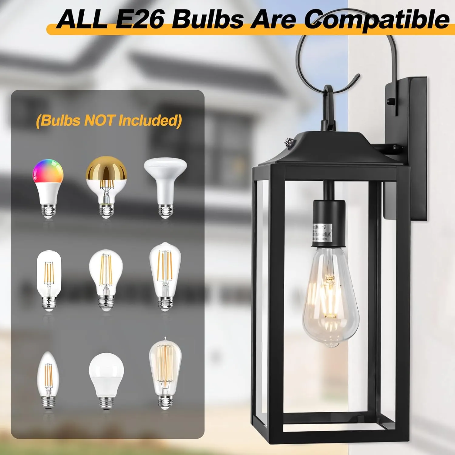 Black Dusk to Dawn Outdoor Wall Lantern, 19" Large Outside Modern Wall Sconce Light Fixture, Farmhouse Porch Light Wall Mount Waterproof for House