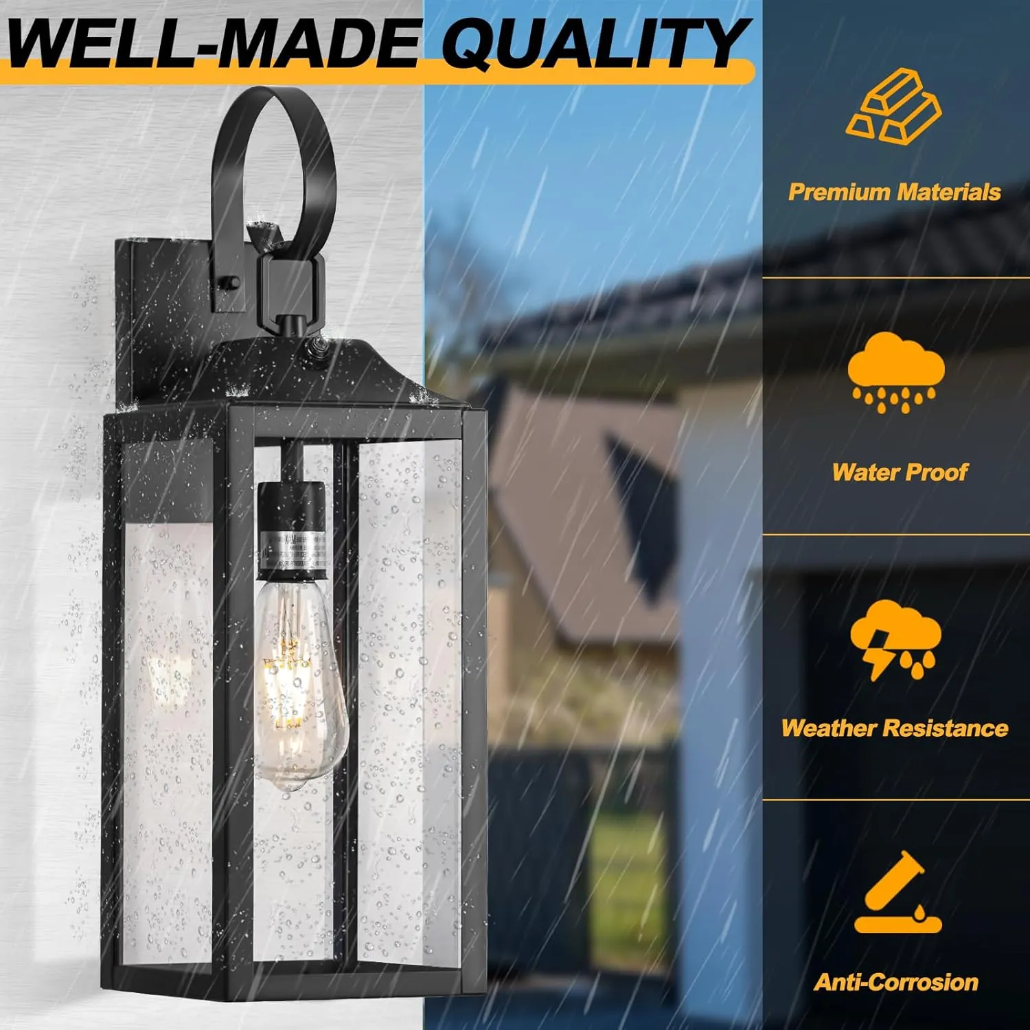 Black Dusk to Dawn Outdoor Wall Lantern, 19" Large Outside Modern Wall Sconce Light Fixture, Farmhouse Porch Light Wall Mount Waterproof for House
