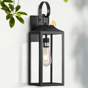 Black Dusk to Dawn Outdoor Wall Lantern, 19" Large Outside Modern Wall Sconce Light Fixture, Farmhouse Porch Light Wall Mount Waterproof for House