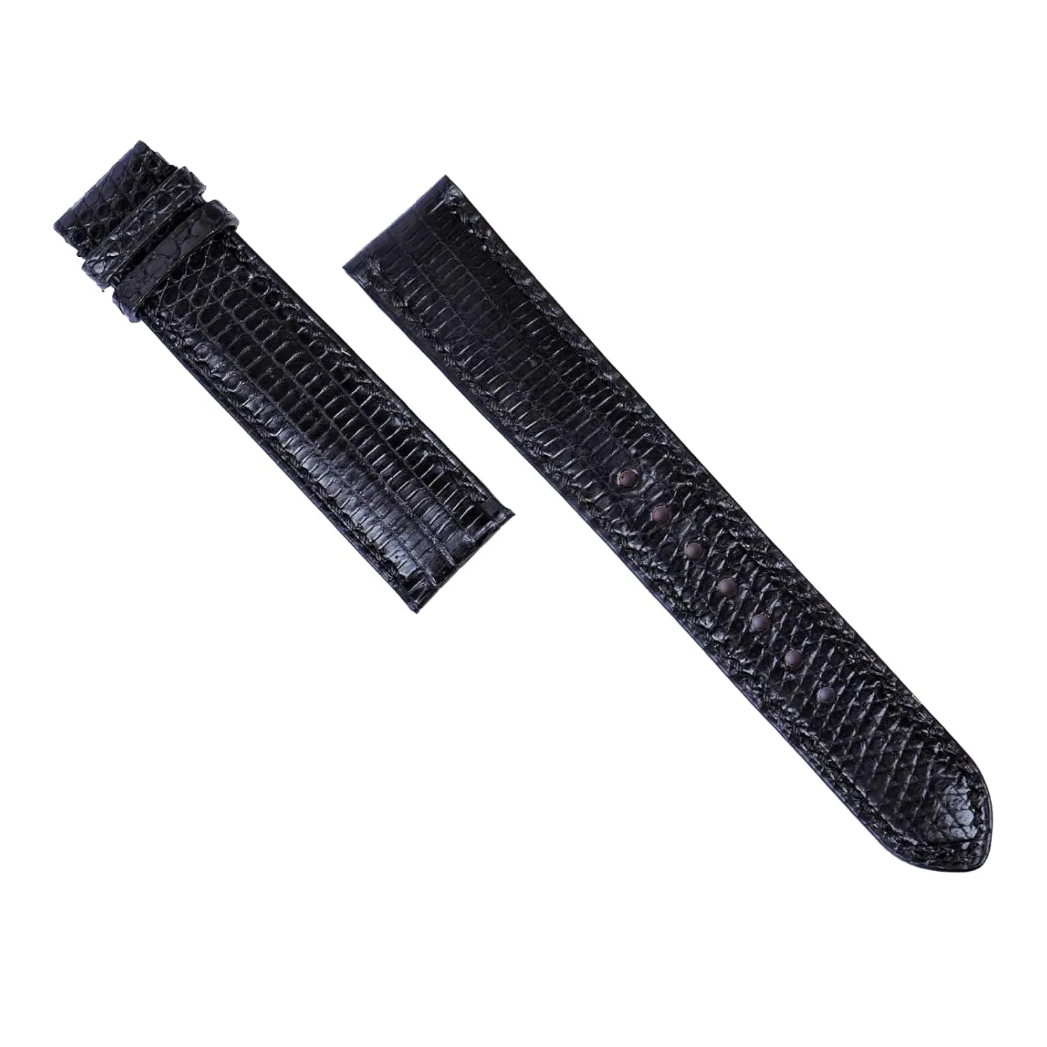 Black Lizard leather watch band, Handmade Lizard watch strap (19mm, Steel Folding Clasp)