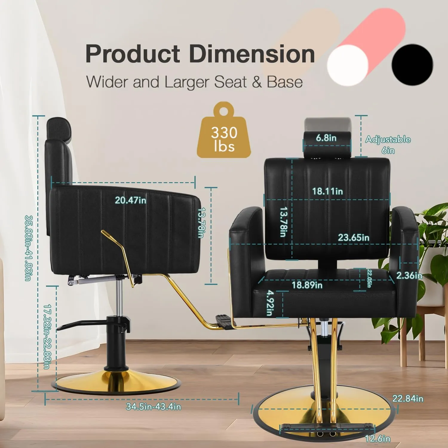 Black Salon Chair for Hair Stylist, 90°-135° Reclining Barber Chair for Barbershop with Hydraulic Pump, 360° Swivel, Multi-Function Hair Styling Shampoo Chair Tattoo Chair Braiding Chair