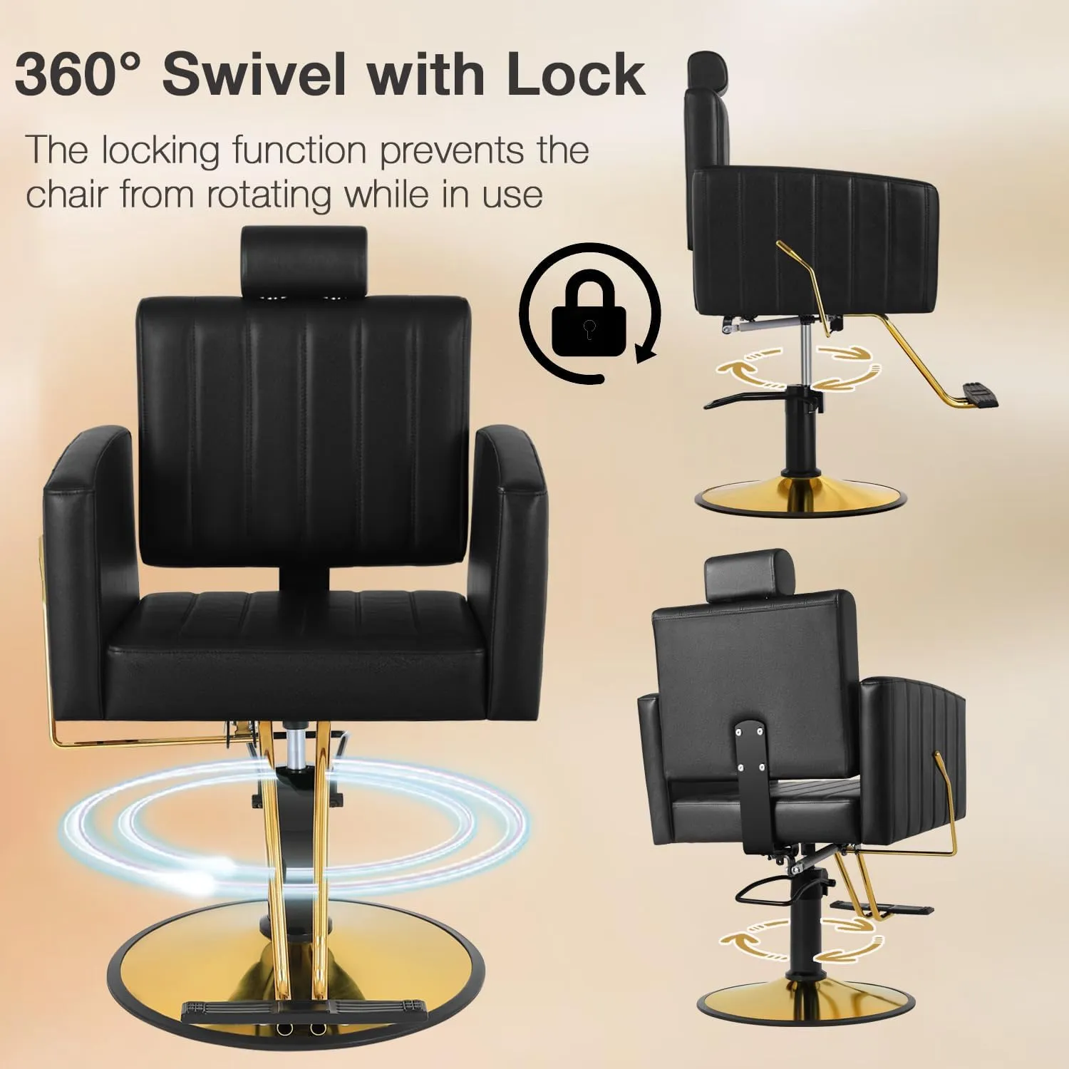 Black Salon Chair for Hair Stylist, 90°-135° Reclining Barber Chair for Barbershop with Hydraulic Pump, 360° Swivel, Multi-Function Hair Styling Shampoo Chair Tattoo Chair Braiding Chair