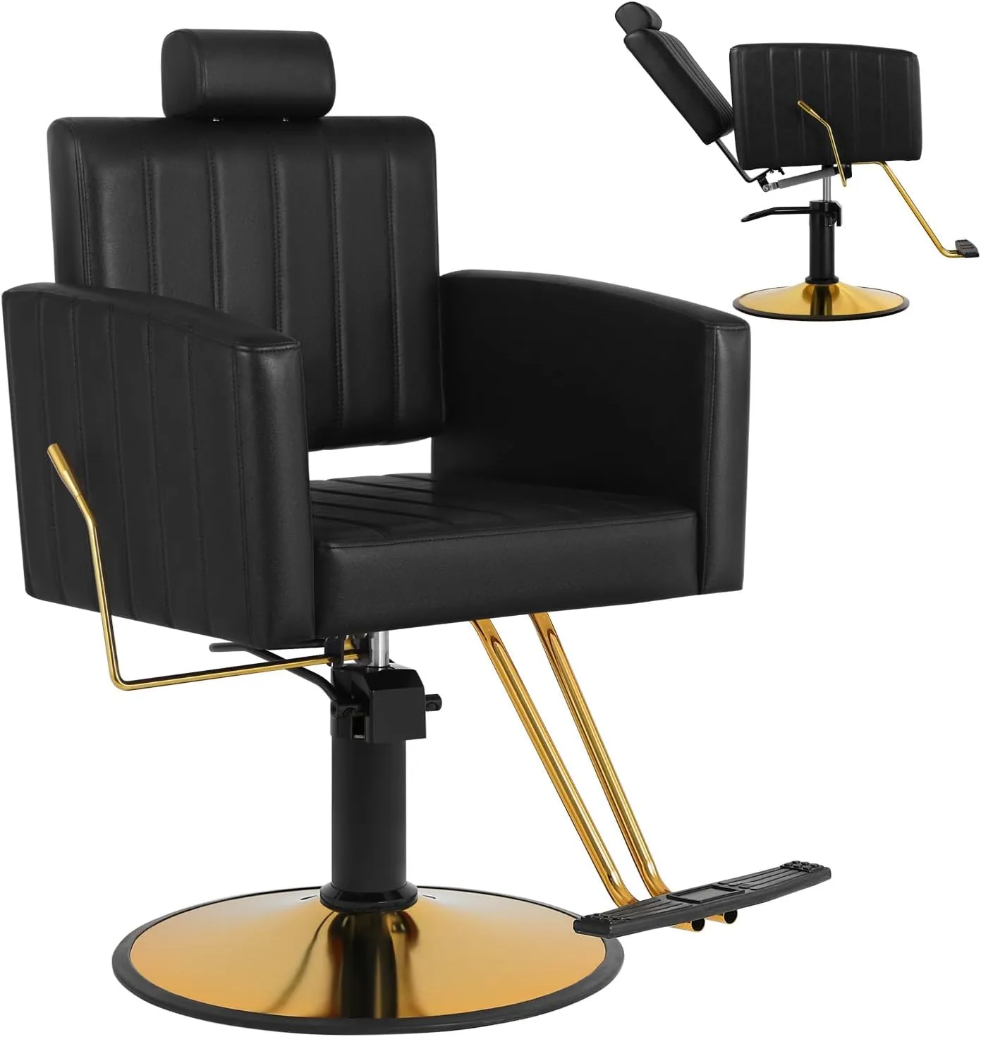 Black Salon Chair for Hair Stylist, 90°-135° Reclining Barber Chair for Barbershop with Hydraulic Pump, 360° Swivel, Multi-Function Hair Styling Shampoo Chair Tattoo Chair Braiding Chair