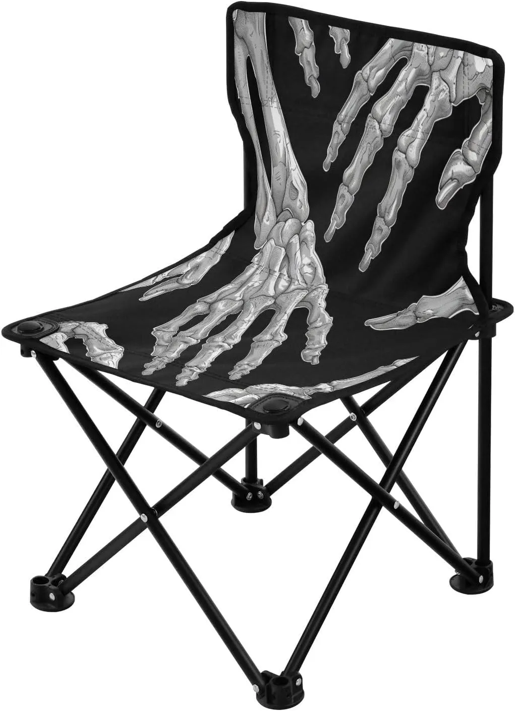Black White Skeleton Claw Portable Outdoor Folding Chair Anti-Slip Padded Oxford Cloth Stool Camping Chair Small for Beach Hiking Fishing Gardening Quad Camp Chair