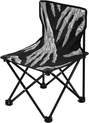 Black White Skeleton Claw Portable Outdoor Folding Chair Anti-Slip Padded Oxford Cloth Stool Camping Chair Small for Beach Hiking Fishing Gardening Quad Camp Chair
