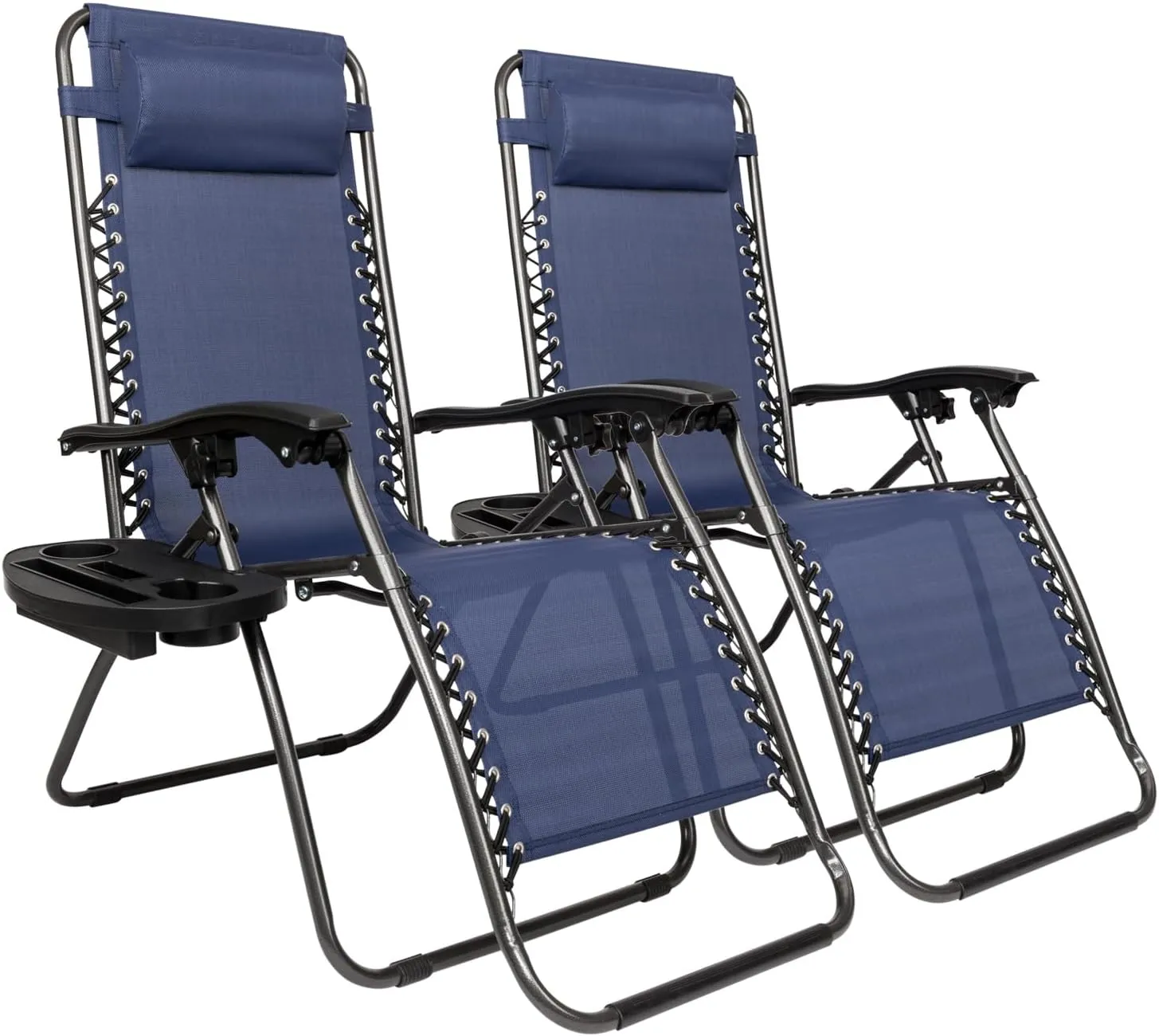 Blue 2pcs Outdoor Lounge Chairs with Cup Holder Patio Lawn Chair Outdoor Recliner for Deck, Folding Reclining Lounge Chair, Patio Lounge Folding Adjustable Recliner 37.4" L x 9.45" W x 26.77" H