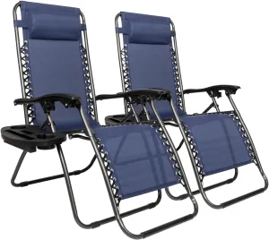 Blue 2pcs Outdoor Lounge Chairs with Cup Holder Patio Lawn Chair Outdoor Recliner for Deck, Folding Reclining Lounge Chair, Patio Lounge Folding Adjustable Recliner 37.4" L x 9.45" W x 26.77" H