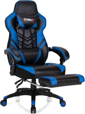 Blue Gaming Chair Ergonomic Computer Chair for Adults Teens Reclining Gamer Chair High Back Game Chair Racing Style Desk Chair with Retractable Footrest, Lumbar Support and Headrest