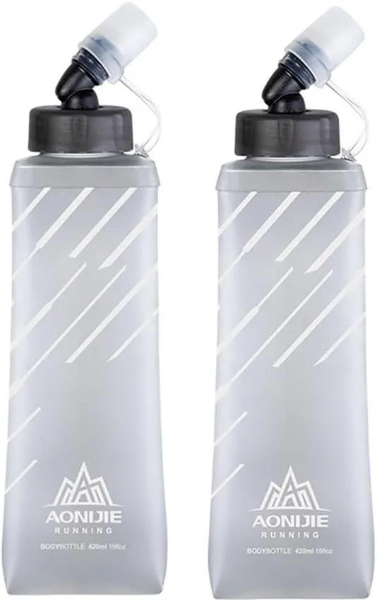 BlueField Five types of sports water bottle Soft Flasks TPU Collapsible Foldable Water Bottles for Hydration Pack Running Hiking Cycling Climbing (B#420ml Flask)
