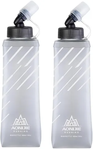 BlueField Five types of sports water bottle Soft Flasks TPU Collapsible Foldable Water Bottles for Hydration Pack Running Hiking Cycling Climbing (B#420ml Flask)