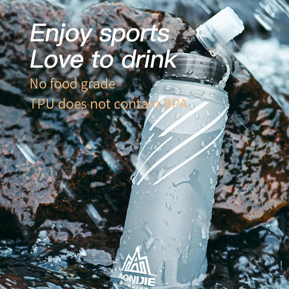 BlueField Five types of sports water bottle Soft Flasks TPU Collapsible Foldable Water Bottles for Hydration Pack Running Hiking Cycling Climbing (B#420ml Flask)