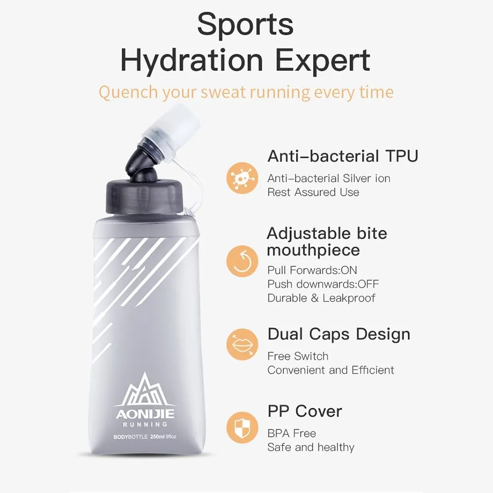 BlueField Five types of sports water bottle Soft Flasks TPU Collapsible Foldable Water Bottles for Hydration Pack Running Hiking Cycling Climbing (B#420ml Flask)