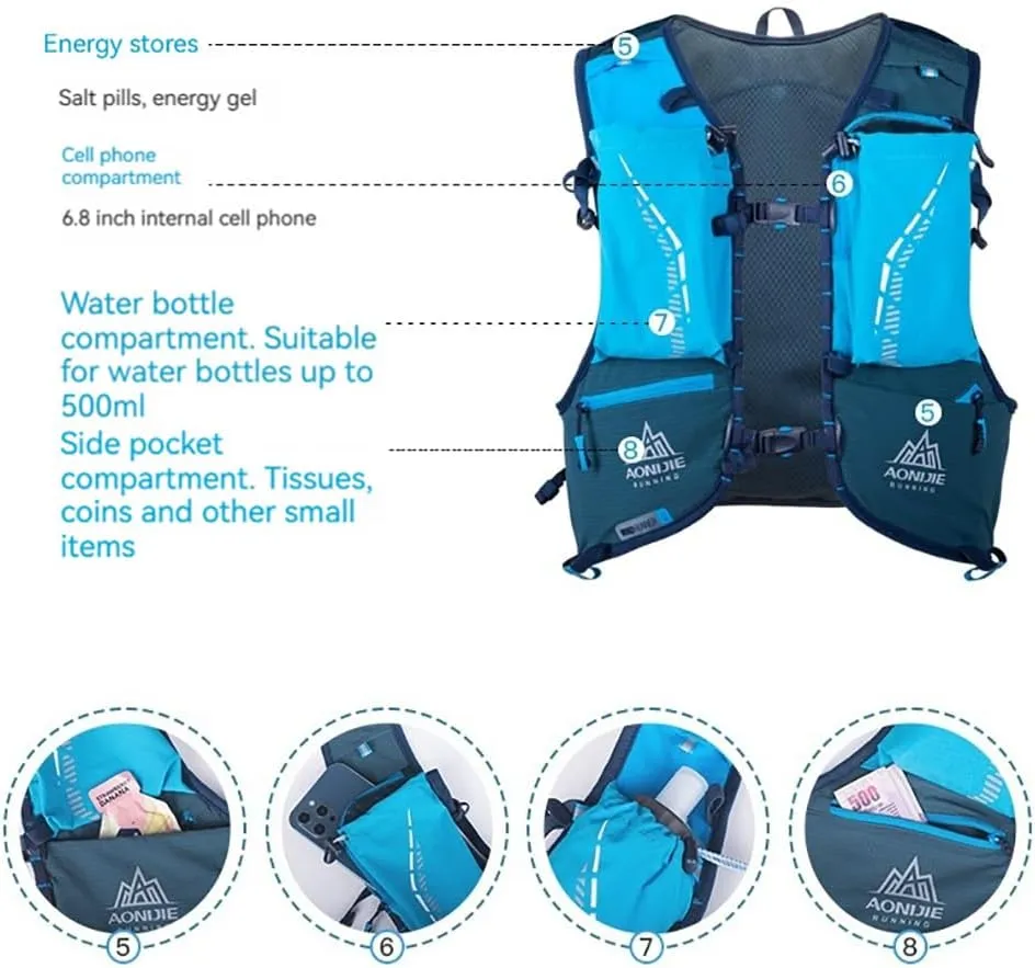 BlueField Lightweight Adjustable Running Hydration Vest for Men & Women - Waterproof & Wear-Resistant Water Backpack for Hikers & Campers