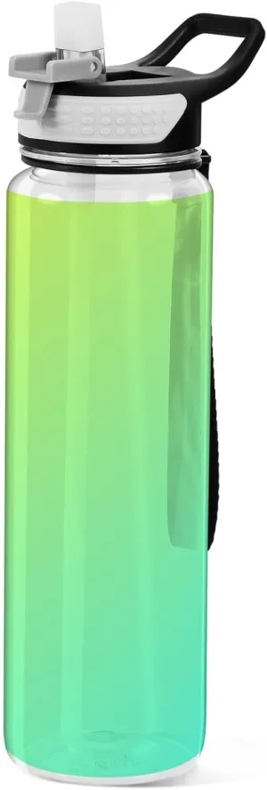 Boccsty Gradient Colour Lime Green Kids Water Bottle with Straw Sports Bottles BPA-Free Tritan Plastic Water Jug for Women Men Gym Outdoors