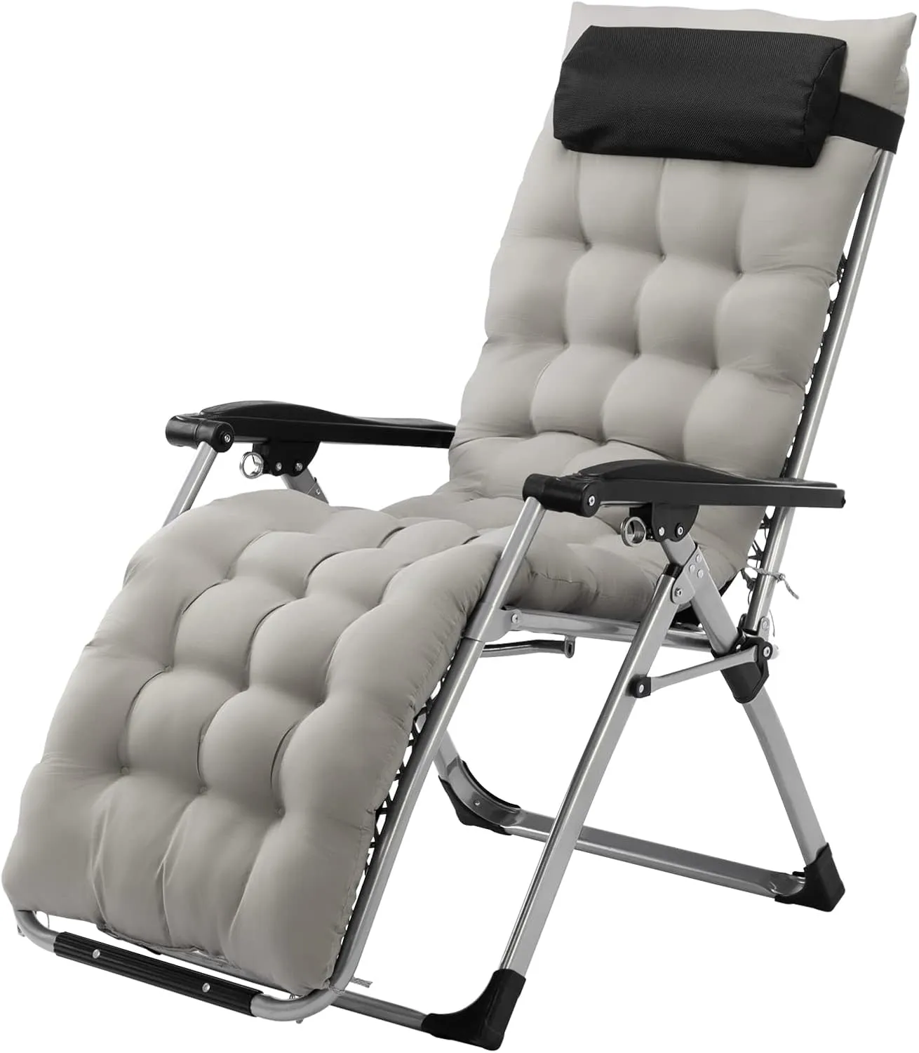 Bonnlo Padded Zero Gravity Reclining Lounge Chair with Removable Cushion and Tray 1/2 Pack- Indoor/Outdoor Folding Patio & Lawn Chair for Camping Beach Balcony Poolside
