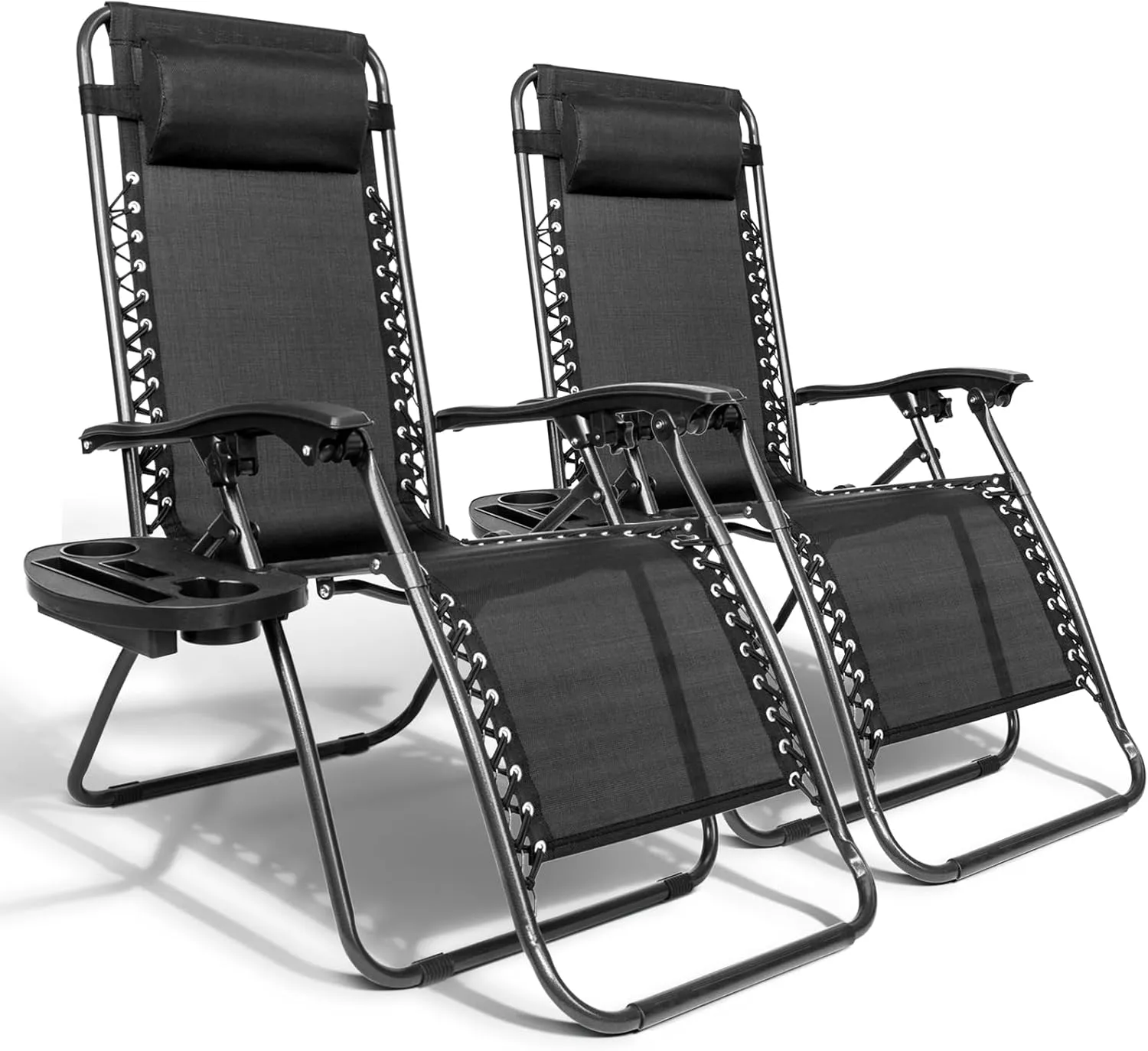 Bonnlo Zero Gravity Chair Set of 2 Patio Folding Lounge Chairs Outdoor Recliners with Pillow and Cup Holder Adjustable Reclining Lawn Chair for Deck,Patio,Beach,Yard (Black)