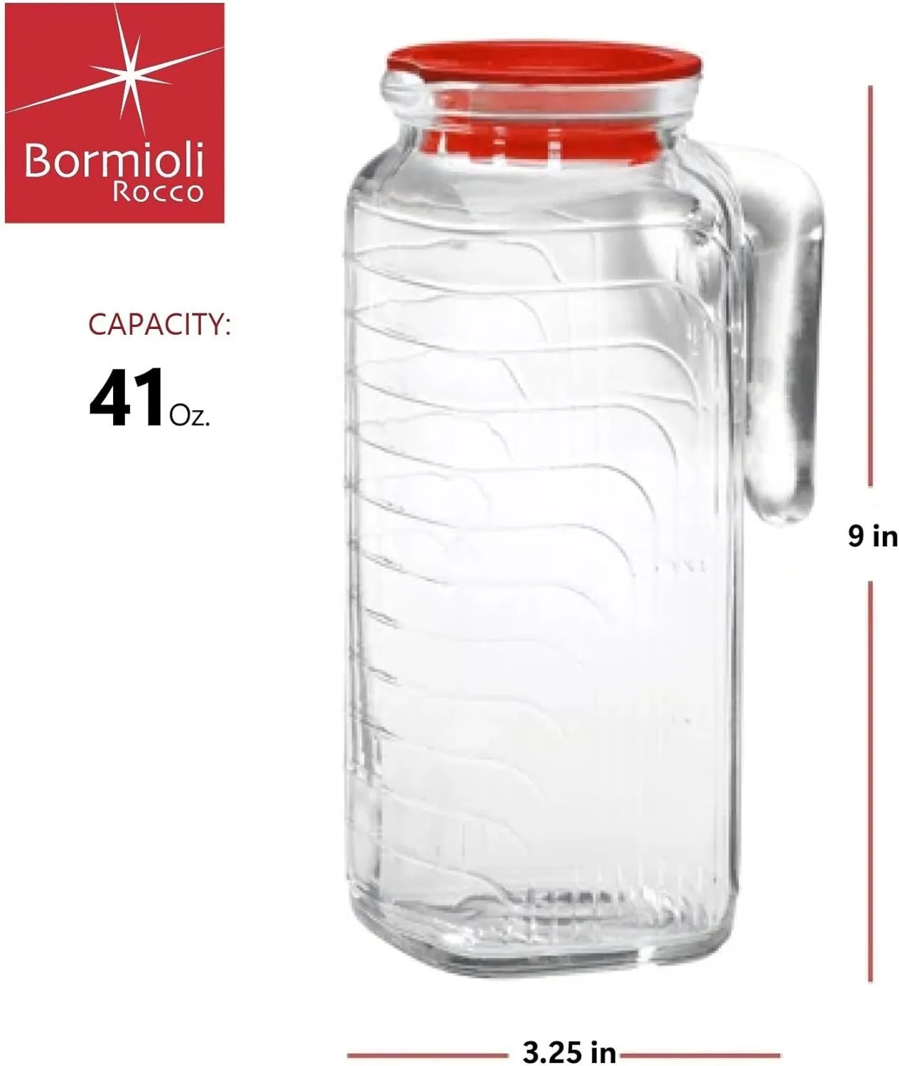 Bormioli Rocco Gelo Jug with Red Lid, 41-Ounce