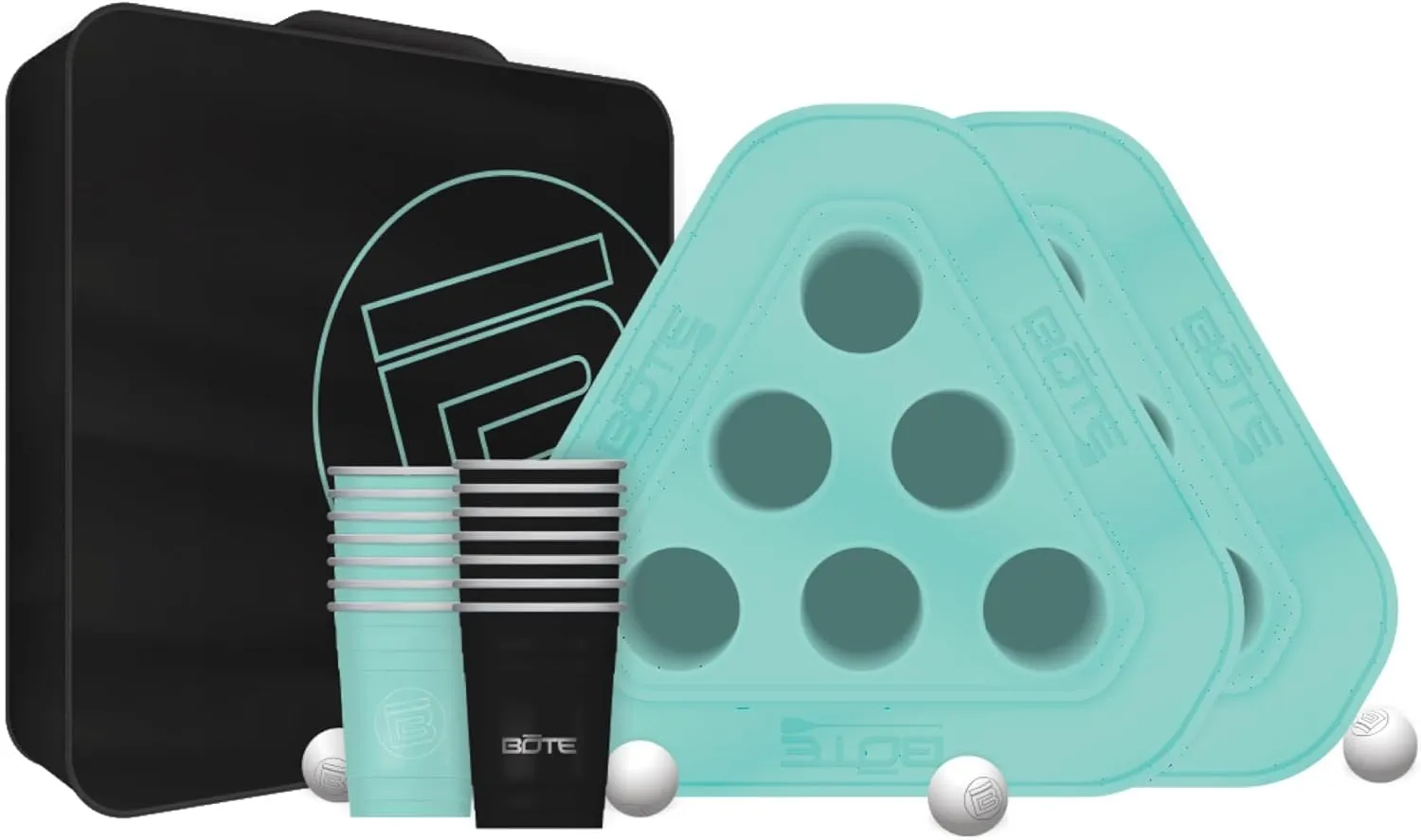 BOTE Stainless Steel Beer Pong Game Classic Party Pack Kit Floats On Water Table Play Compatible for Pool Beach Lake Camping Full Set with Cups Balls Floating EVA Racks Travel Bag 21 Piece Set