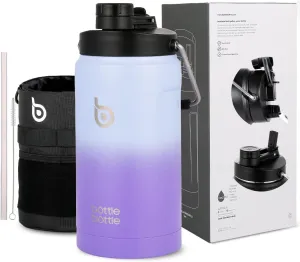 BOTTLE BOTTLE Insulated Water Bottle 64 oz with Straw and Dual-use Lid Half Gallon Water Jug Stainless Steel for Workout and Sports Insulated Beer Growler with Handle Purple Gradient
