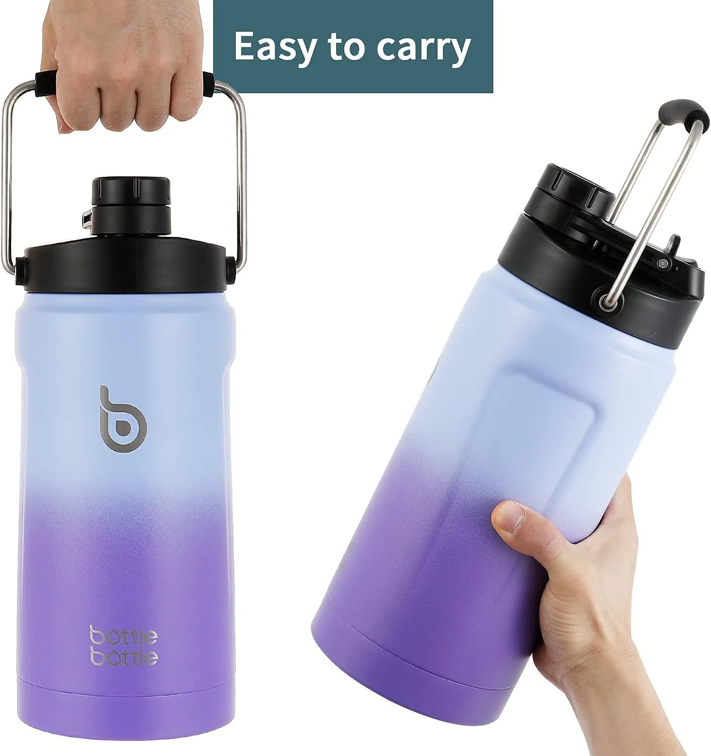 BOTTLE BOTTLE Insulated Water Bottle 64 oz with Straw and Dual-use Lid Half Gallon Water Jug Stainless Steel for Workout and Sports Insulated Beer Growler with Handle Purple Gradient
