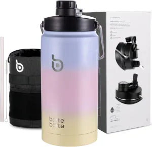 BOTTLE BOTTLE Insulated Water Bottle 64 oz with Straw and Dual-use Lid Half Gallon Water Jug Stainless Steel for Workout and Sports Insulated Beer Growler with Handle Purplepinkyellow