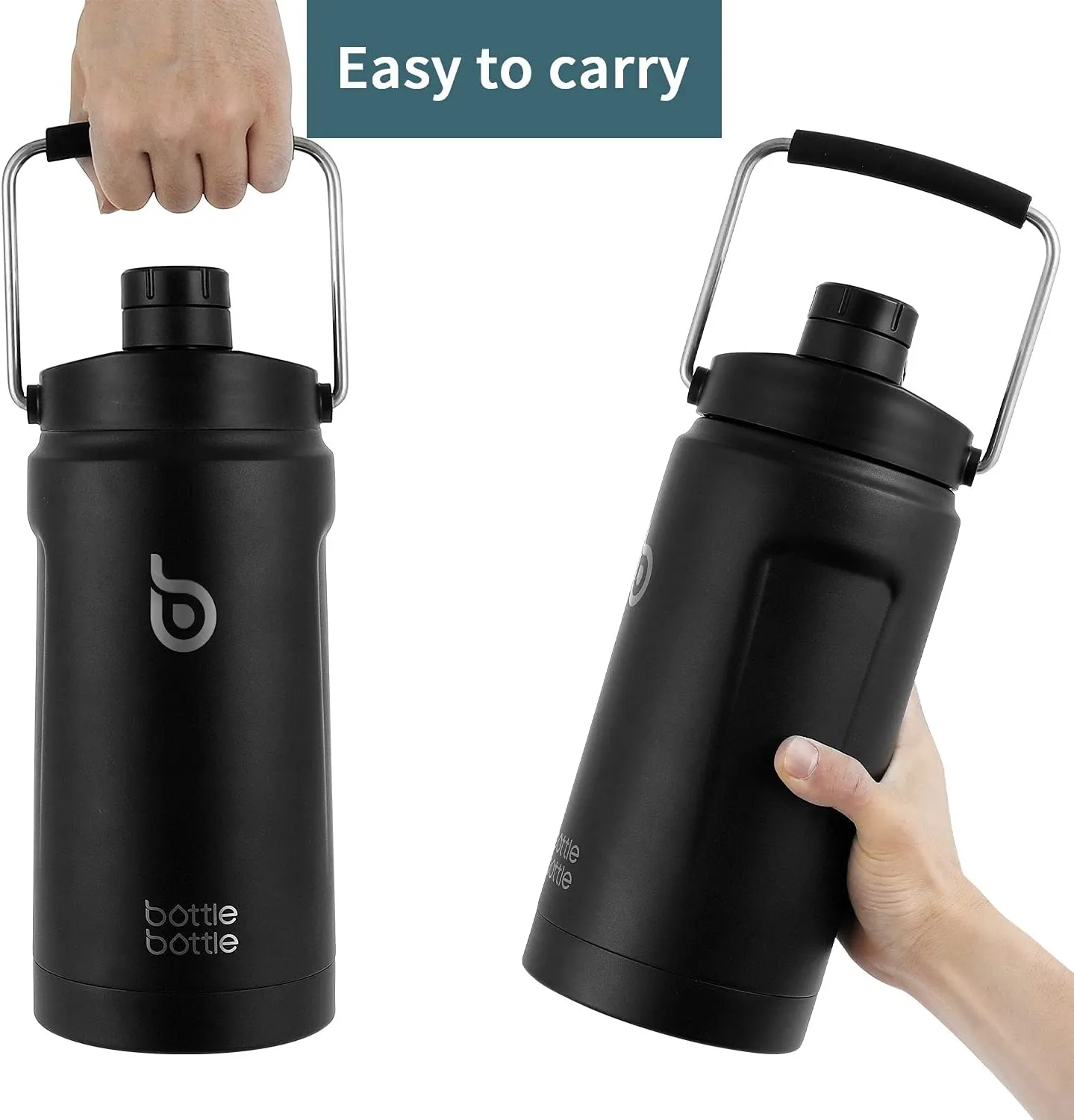 BOTTLE BOTTLE Insulated Water Bottle 64 oz with Straw and Dual-use Lid Half Gallon Water Jug Stainless Steel for Workout and Sports Insulated Beer Growler with Handle Purplepinkyellow
